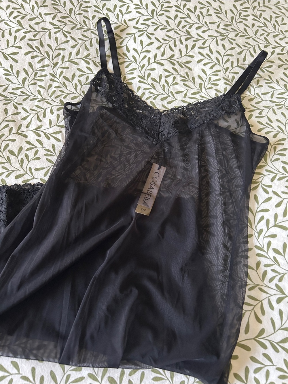 Cosabella Black Sheer Lace-Trim Forever Chemise small